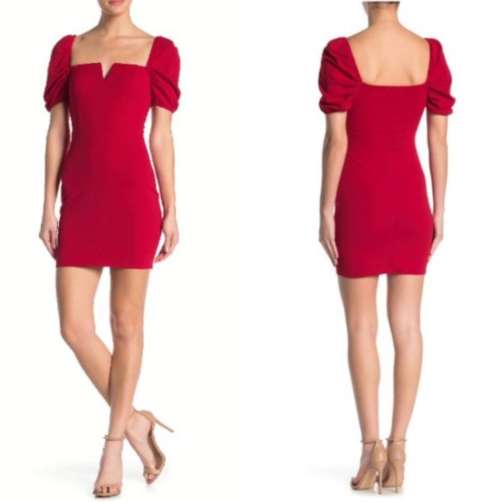 Red Mini Dress with Puff Sleeves & V Wire Neckline - NWT - Picture 3 of 16